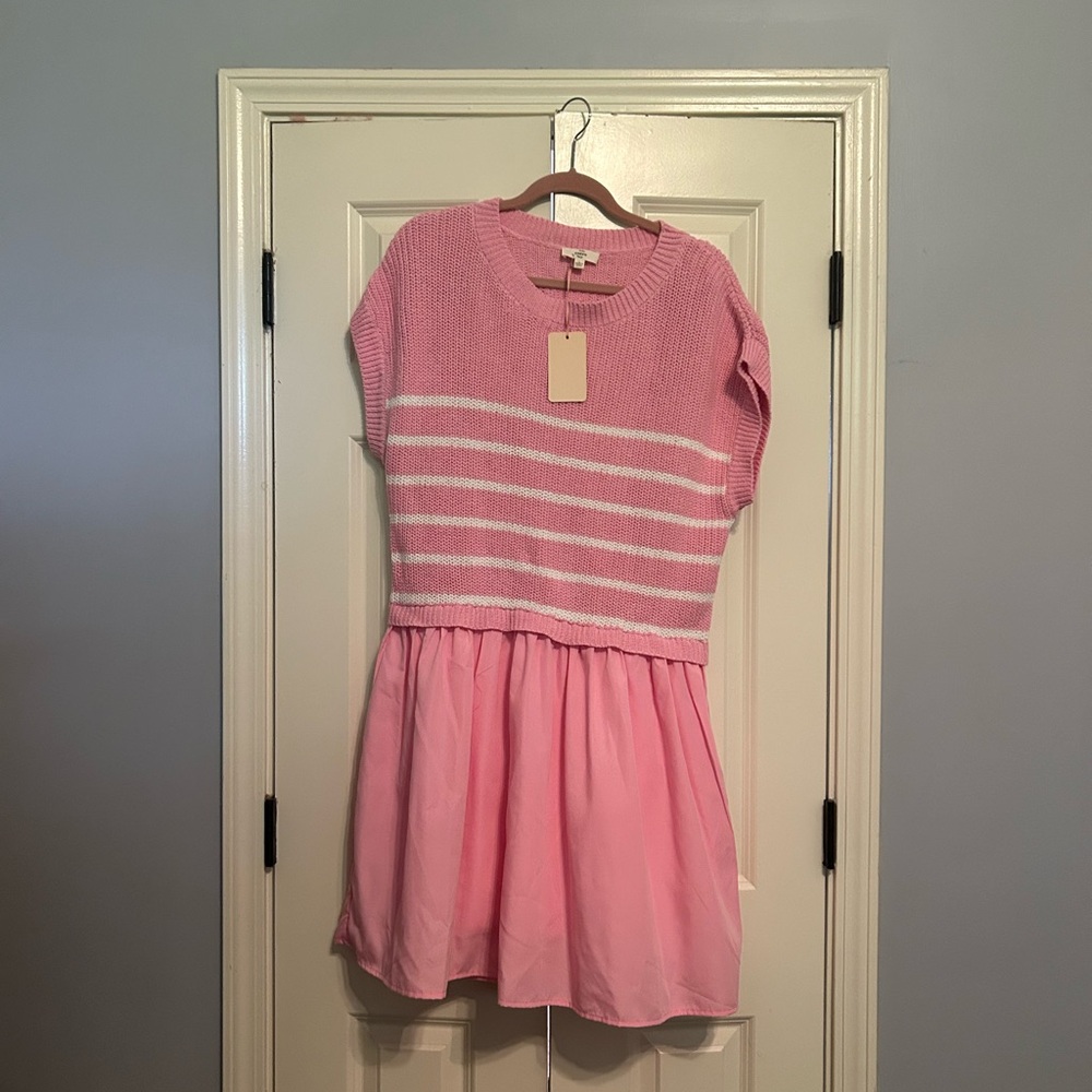entro Pink Striped Knit Top Dress